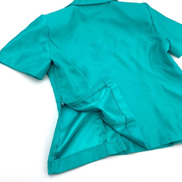 Sag Harbor Beautiful Shiny‎ Green Blouse 6 Petite Shoulder Pads Uniform Collared - Picture 9 of 9